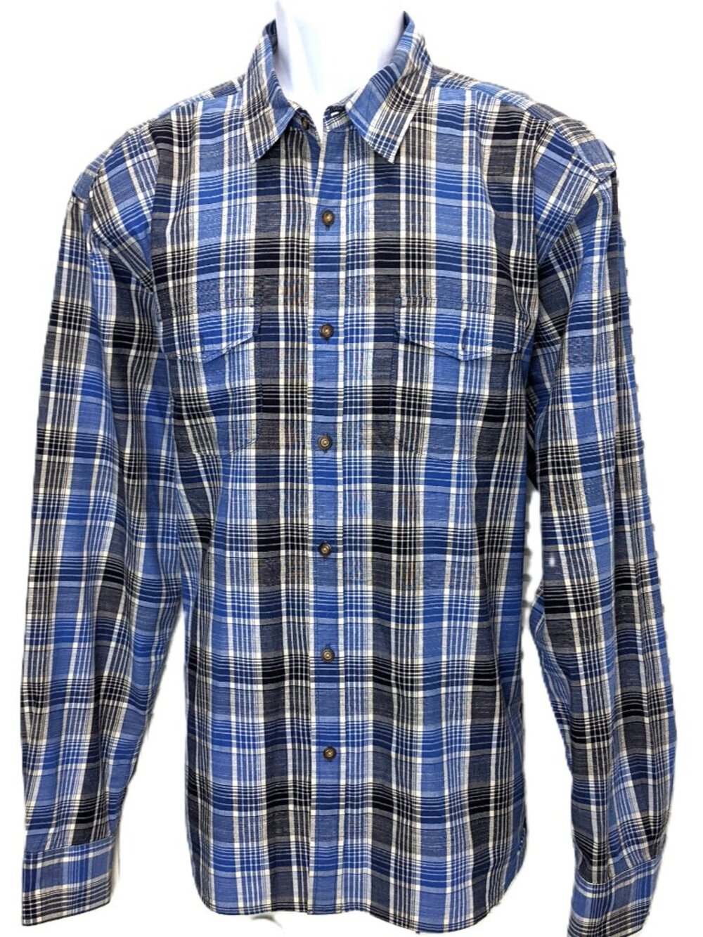 Lucky Brand Mens Plaid Long Sleeve Button Shirt Size XL Blue 2 pocket Western